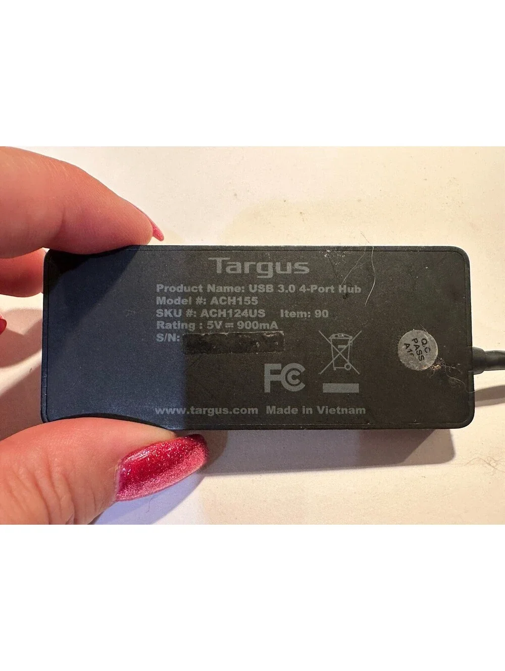 Targus USB 3.0 4-Port Hub Model ACH155 SKU ACH124US Black Data Splitter PC Mac